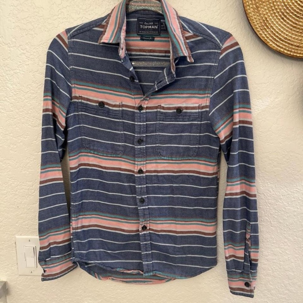 Topman men's classic fit‎ long-sleeve button-down striped shirt size XS